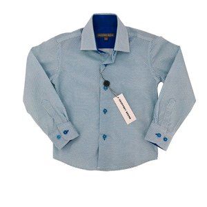 NWT Geoffrey Beene Boys Long Sleeve Dress Shirt White Blue Dots Size 2-3T